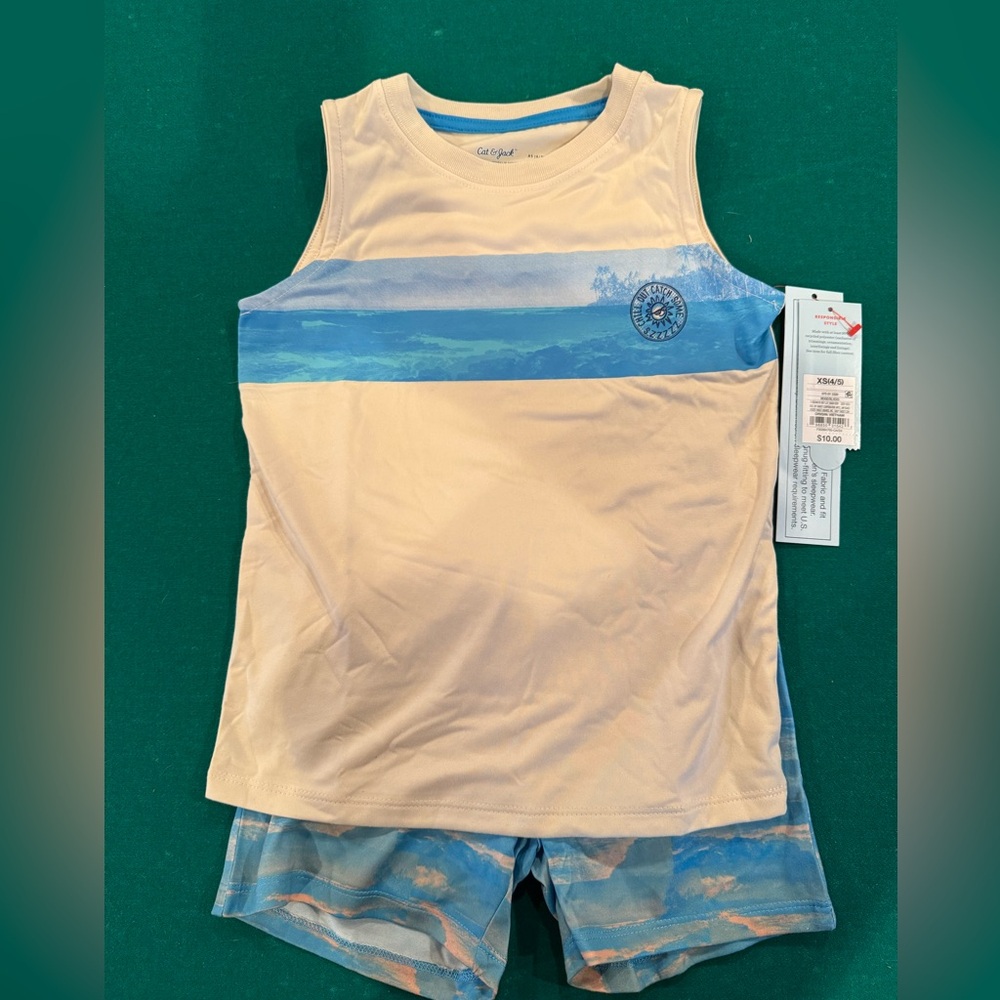 Blue and Cream Tank Top and Sleepwear Set